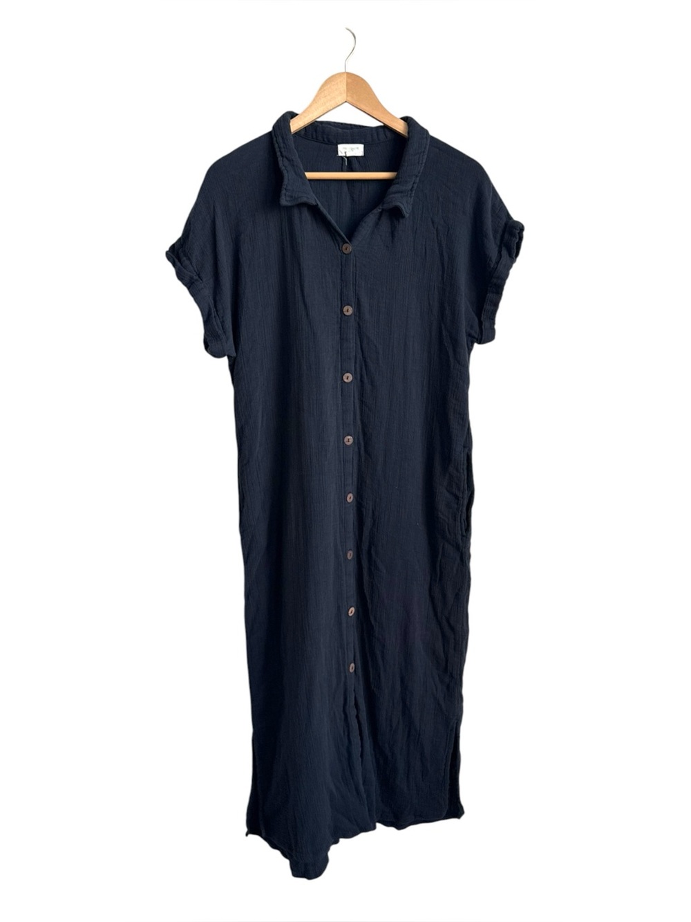 World Market Cotton Gauze Midi Shirt Dress Black Charcoal L/XL